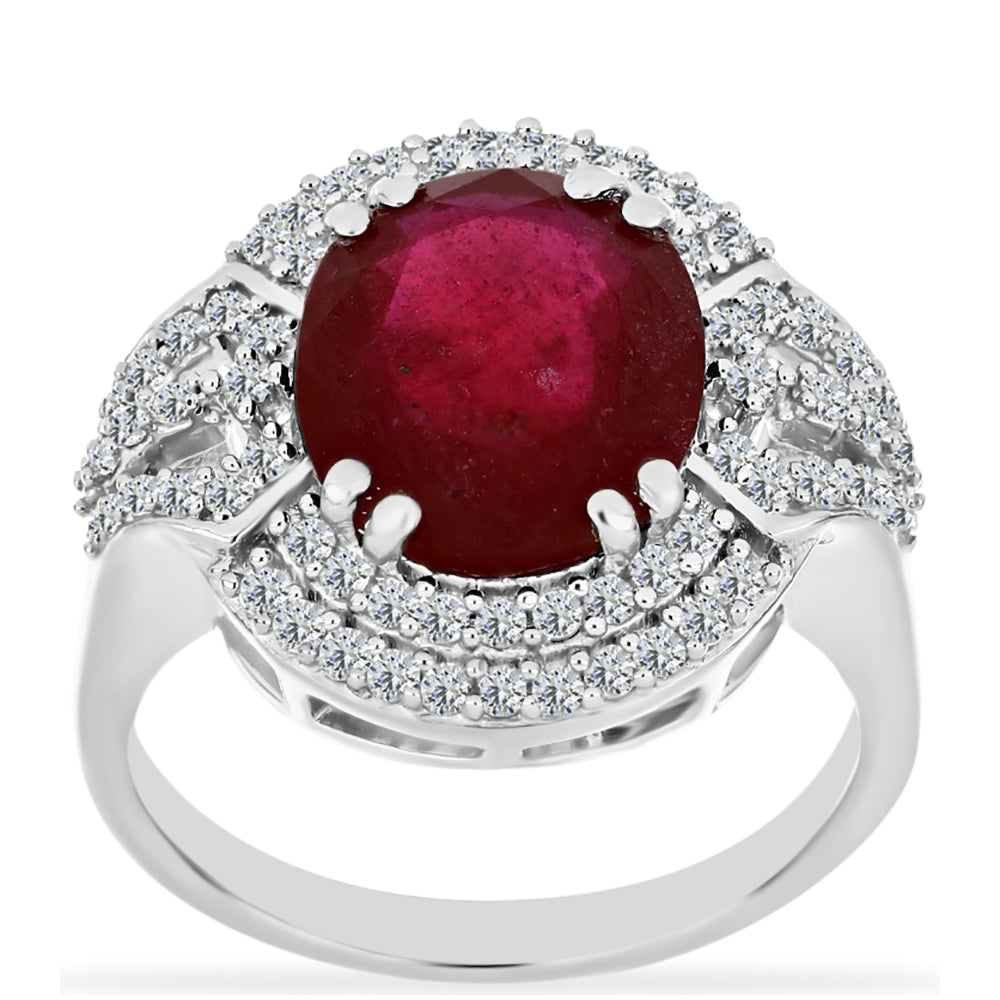 Anillo de Plata con Rubí de Madagascar y Diamante blanco