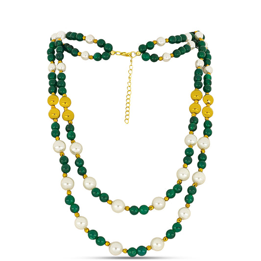 Collar de Plata Bañada en Oro con Jadeíta verde del Río Marsden y Perla de Agua Dulce