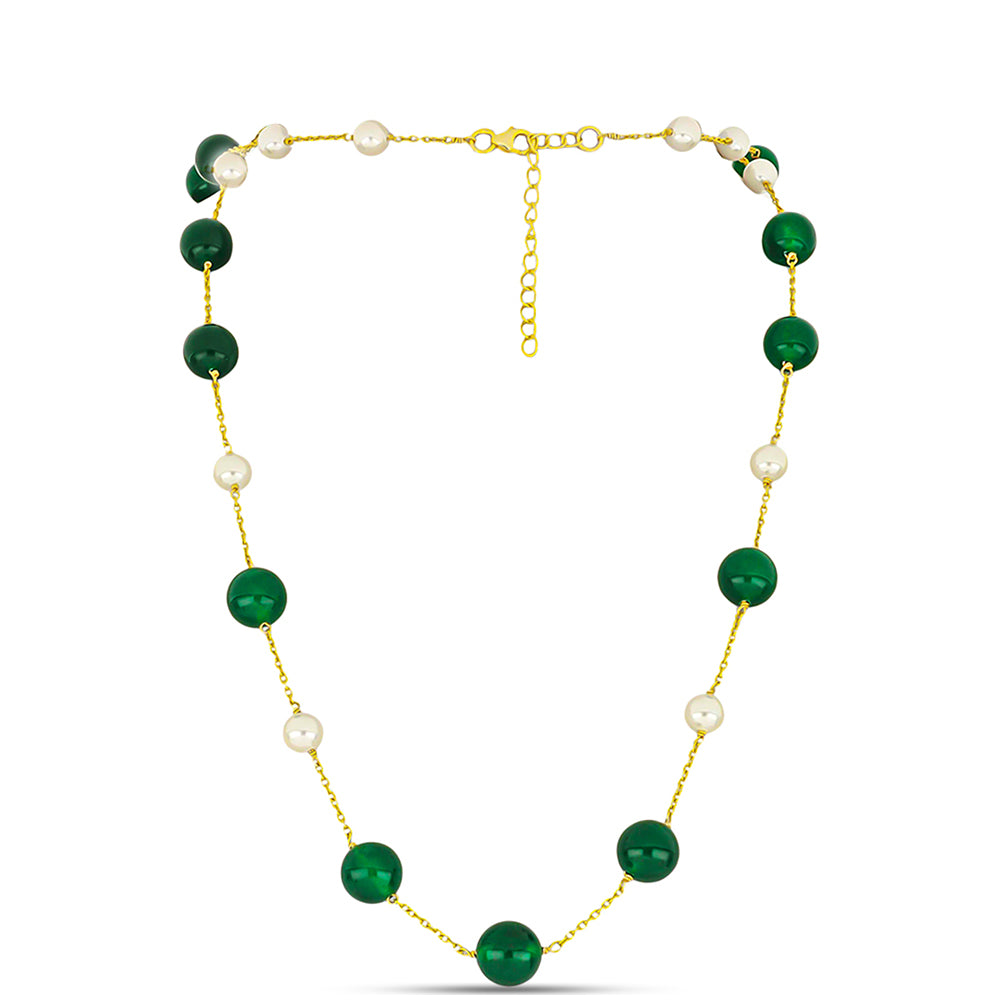 Collar de Plata Bañada en Oro con Jadeíta verde del Río Marsden y Perla de Agua Dulce 1 