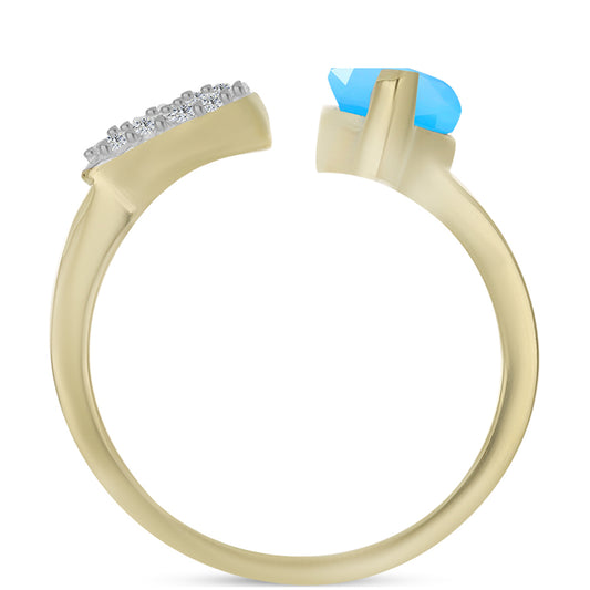 Anillo de Plata Bañada en Oro con Calcedonia Aqua y Topacio Blanco