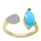 Anillo de Plata Bañada en Oro con Calcedonia Aqua y Topacio Blanco