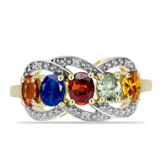Anillo de Plata Bañada en Oro con Zafiro Arco Iris Rosebery y Topacio Blanco