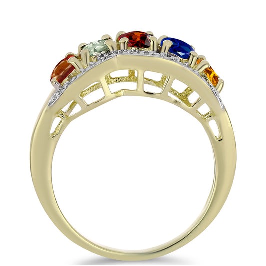 Anillo de Plata Bañada en Oro con Zafiro Arco Iris Rosebery y Topacio Blanco