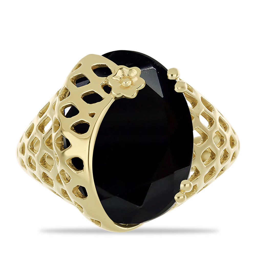 Anillo de Plata Bañada en Oro con Ónix negro de Suwar