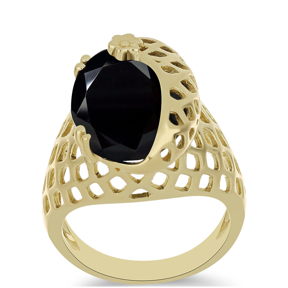 Anillo de Plata Bañada en Oro con Ónix negro de Suwar 3 