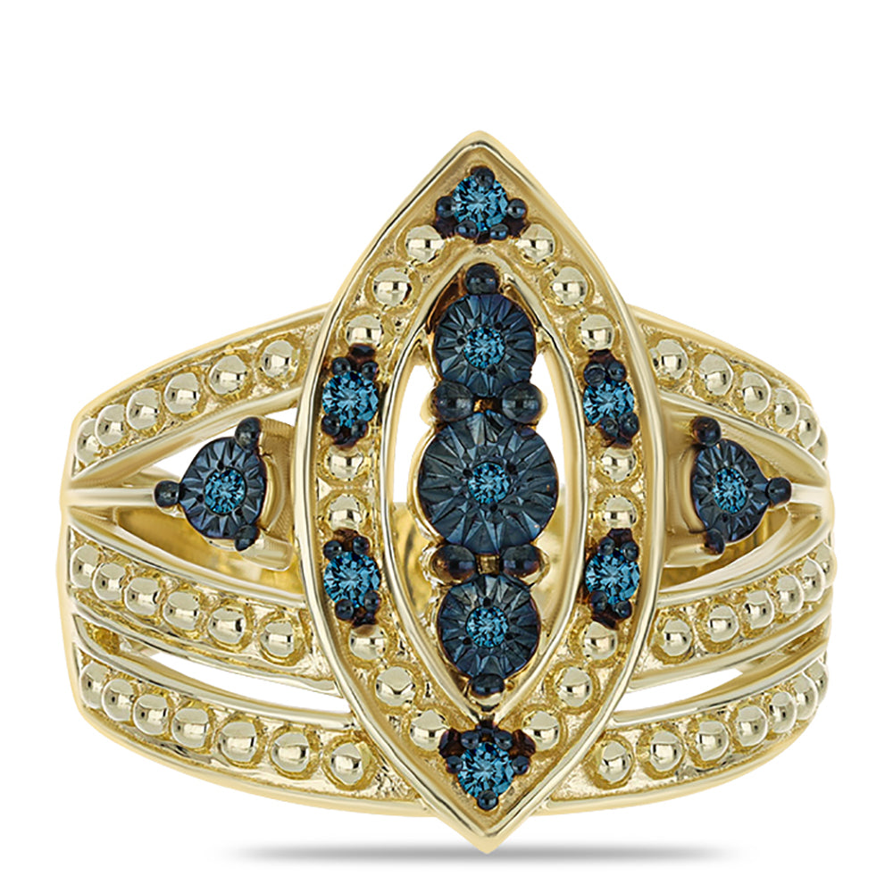 Anillo de Plata Bañada en Oro con Diamante Azul 1 