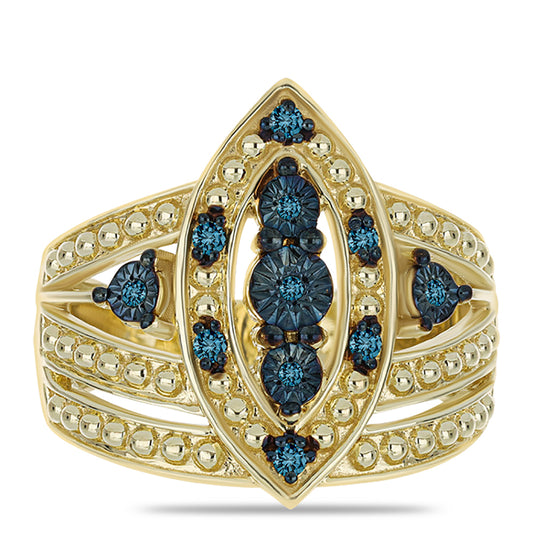 Anillo de Plata Bañada en Oro con Diamante Azul