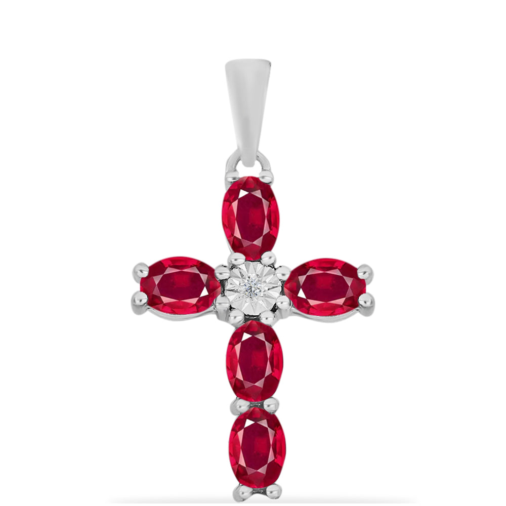 Cruz Colgante de Plata con Rubí de Madagascar y Diamante blanco