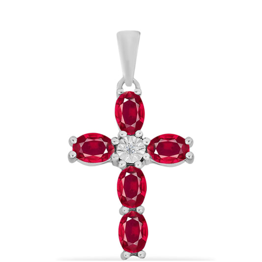 Cruz Colgante de Plata con Rubí de Madagascar y Diamante blanco