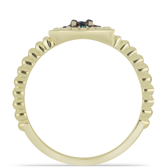 Anillo de Plata Bañada en Oro con Diamante Azul