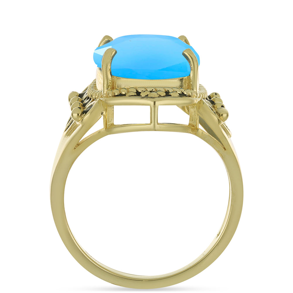 Anillo de Plata Bañada en Oro con Calcedonia Aqua 2 