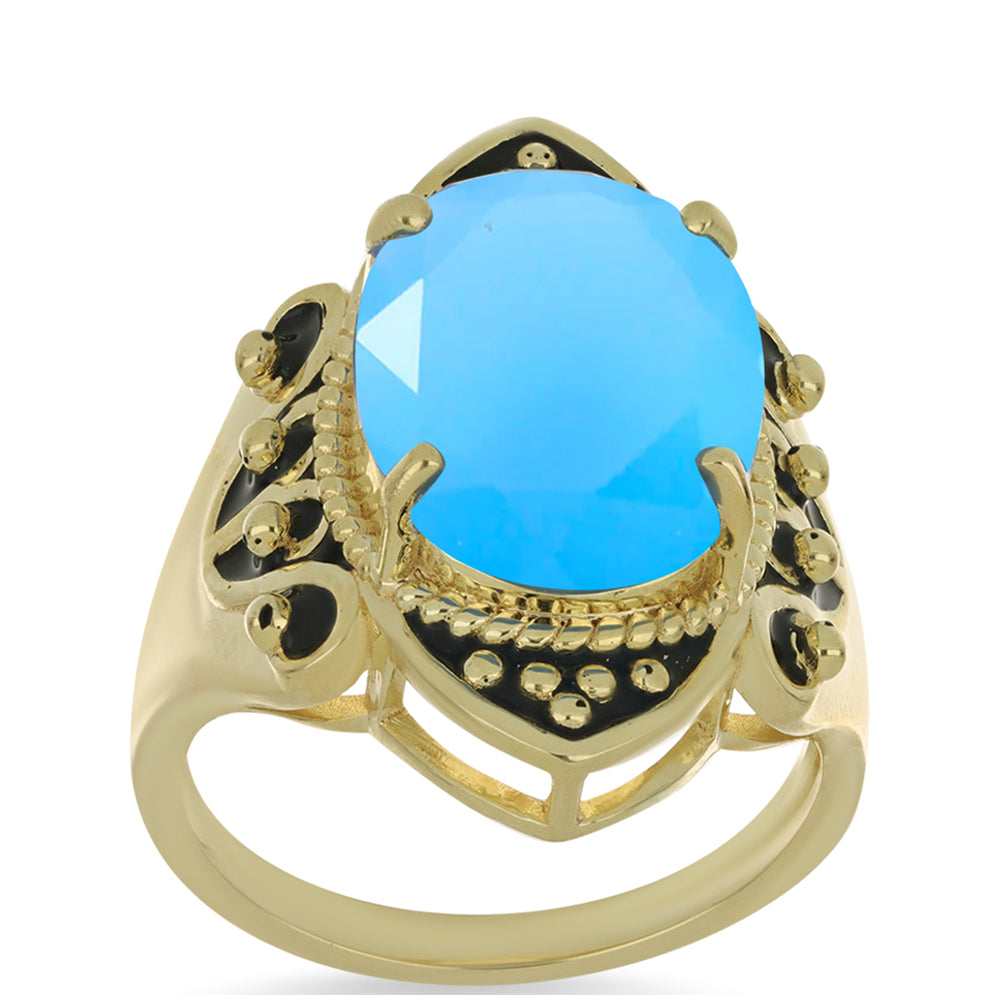 Anillo de Plata Bañada en Oro con Calcedonia Aqua