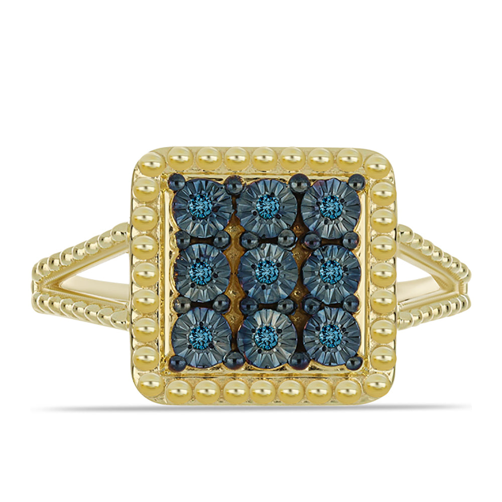Anillo de Plata Bañada en Oro con Diamante Azul