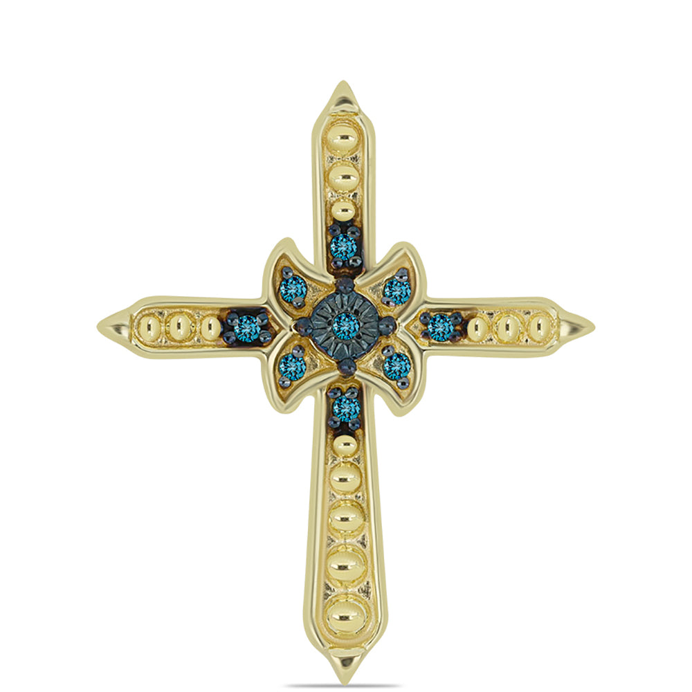 Cruz Colgante de Plata Bañada en Oro con Diamante Azul 1 