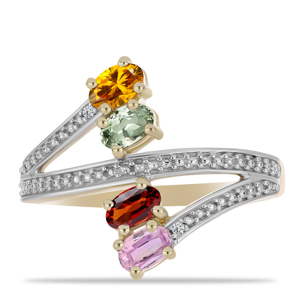 Anillo de Plata Bañada en Oro con Zafiro Arco Iris Rosebery y Topacio Blanco 1 