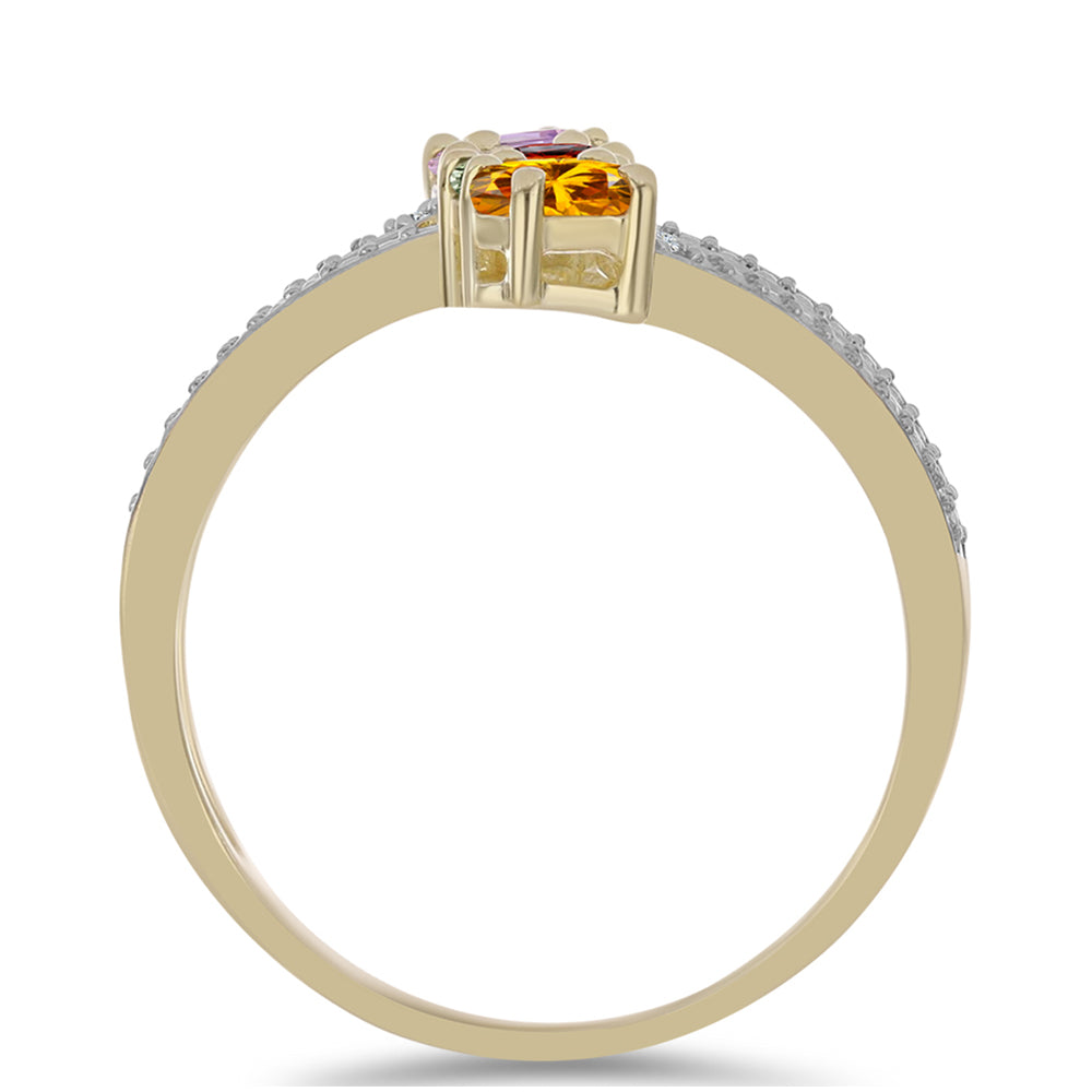 Anillo de Plata Bañada en Oro con Zafiro Arco Iris Rosebery y Topacio Blanco