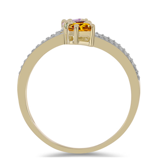 Anillo de Plata Bañada en Oro con Zafiro Arco Iris Rosebery y Topacio Blanco