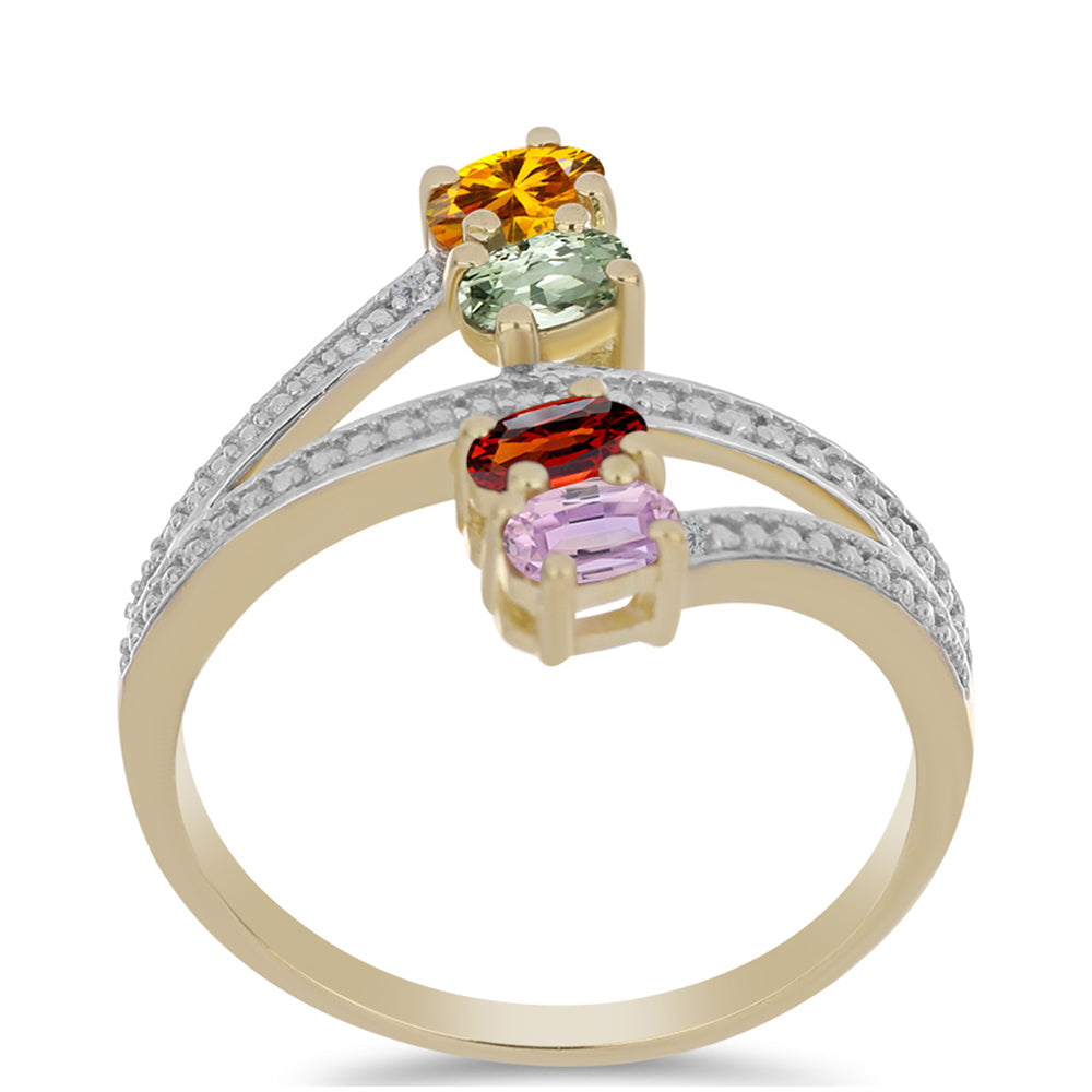 Anillo de Plata Bañada en Oro con Zafiro Arco Iris Rosebery y Topacio Blanco 3 