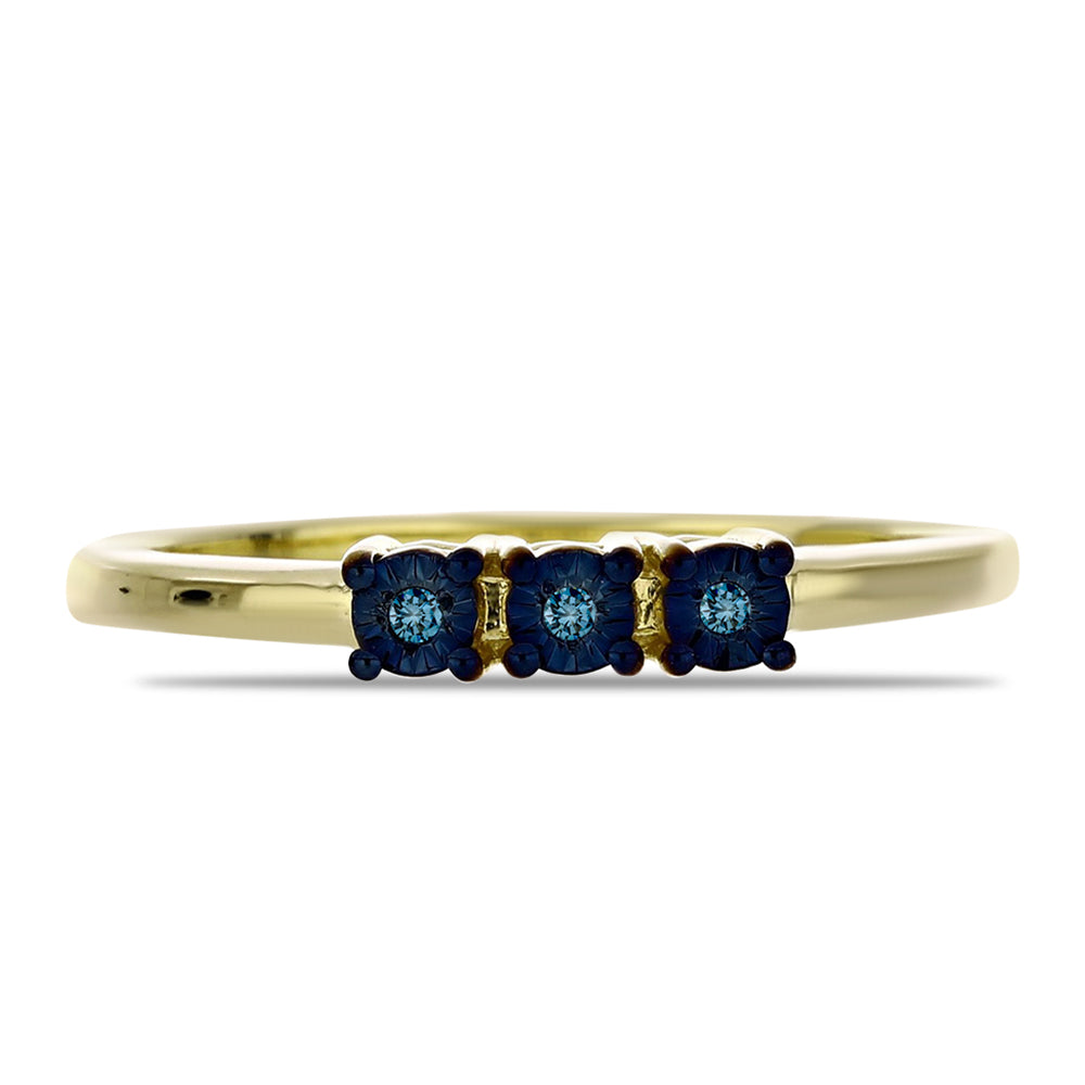 Anillo de Plata Bañada en Oro con Diamante Azul 1 