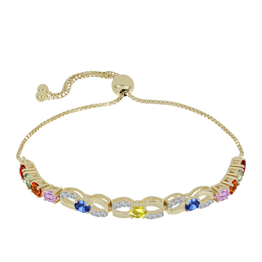 Pulsera de Plata Bañada en Oro con Zafiro Arco Iris Rosebery y Topacio Blanco