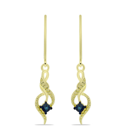 Conjunto de Plata Bañada en Oro con Diamante Azul ( Pendientes +Colgante )