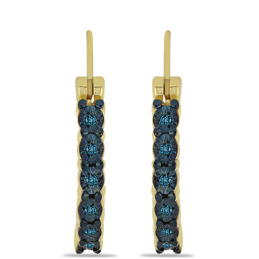 Pendientes de Plata Bañada en Oro con Diamante Azul