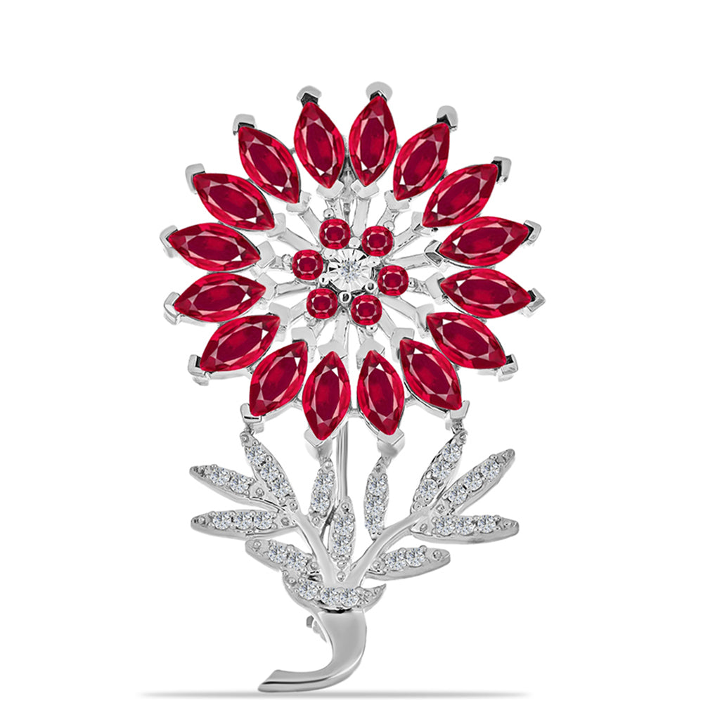 Broche de Plata con Rubí de Madagascar y Diamante blanco