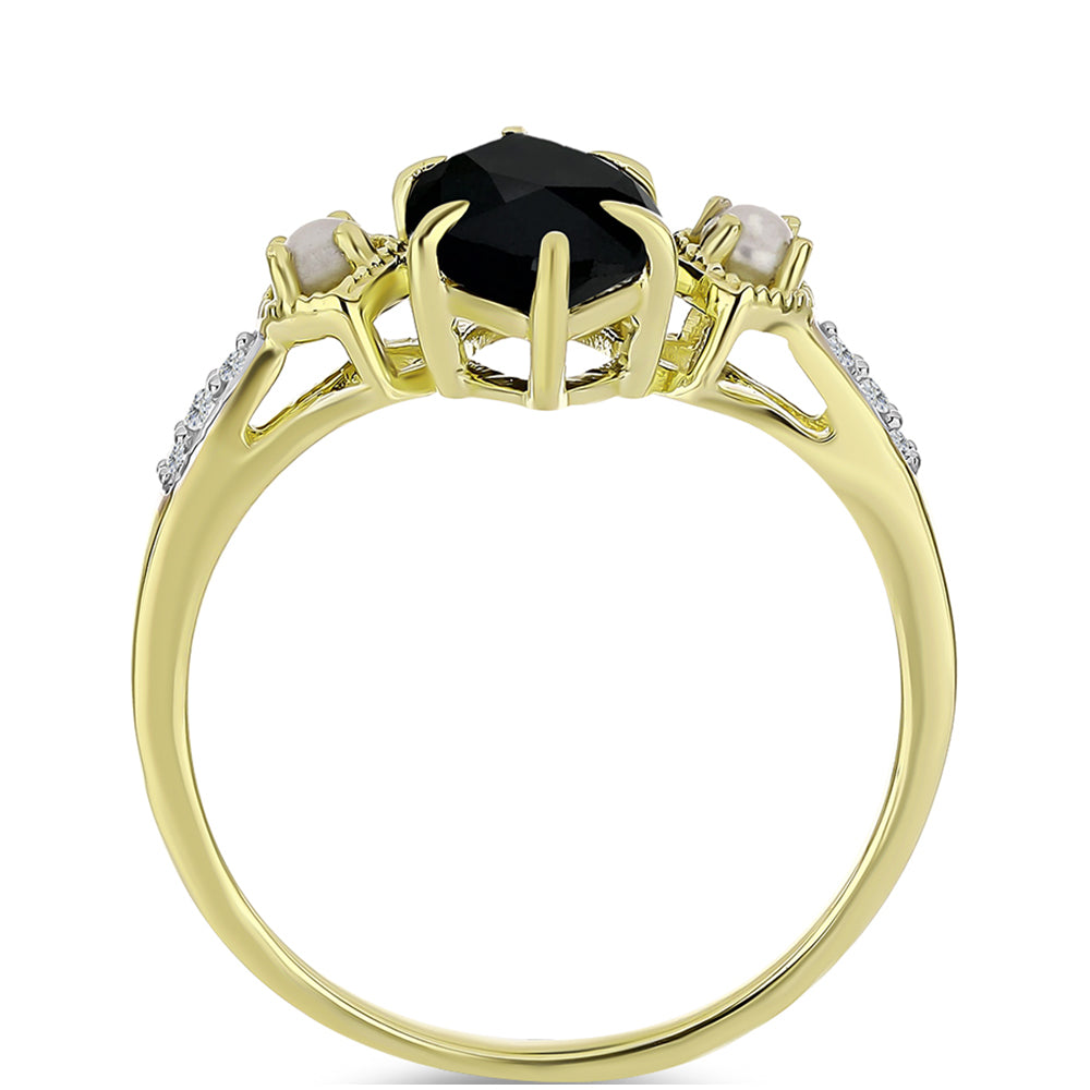 Anillo de Plata Bañada en Oro con Ónix negro de Suwar y Perla de Agua Dulce