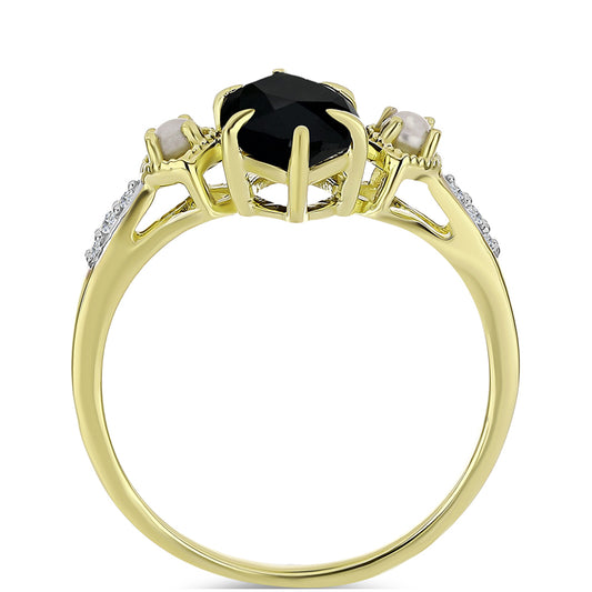 Anillo de Plata Bañada en Oro con Ónix negro de Suwar y Perla de Agua Dulce