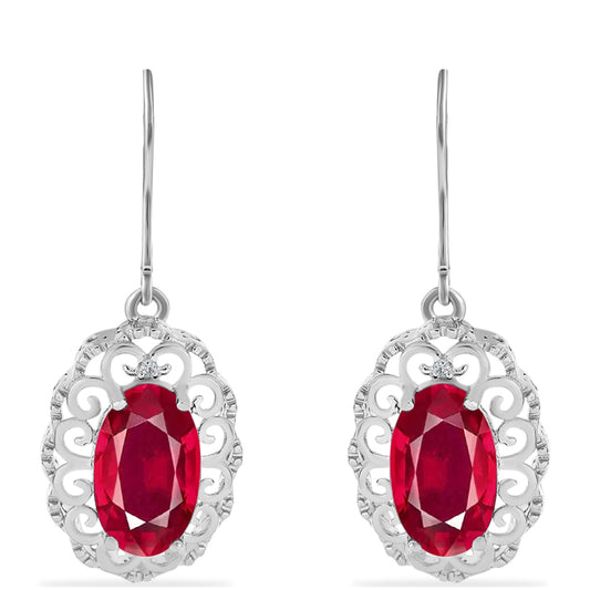 Pendientes de Plata con Rubí de Madagascar y Diamante blanco