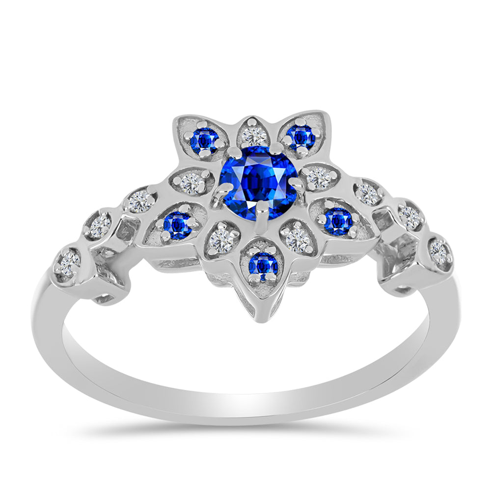 Anillo de Plata con Zafiro Azul Australiano y Topacio Blanco 3 