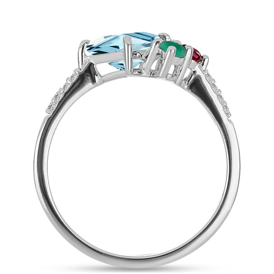Anillo de Plata con Amatista de Marruecos y Ágata Verde