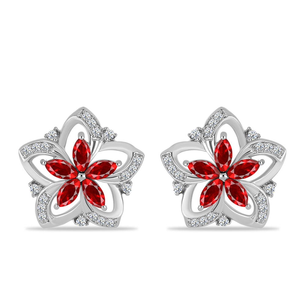 Pendientes de Plata con Ágata Roja y Topacio Blanco