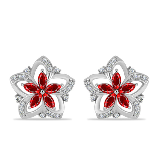 Pendientes de Plata con Ágata Roja y Topacio Blanco