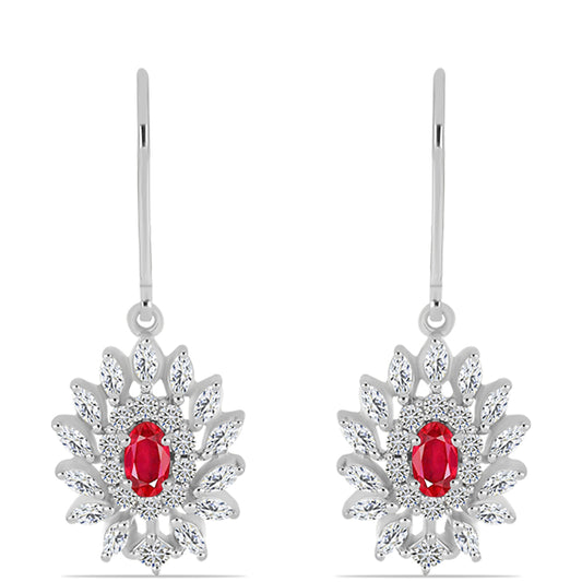 Pendientes de Plata con Ágata Roja y Topacio Blanco