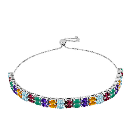 Pulsera de Plata con Amatista de Marruecos y Ágata Verde