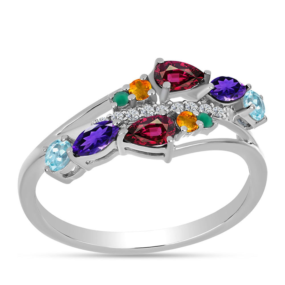 Anillo de Plata con Amatista de Marruecos y Ágata Verde