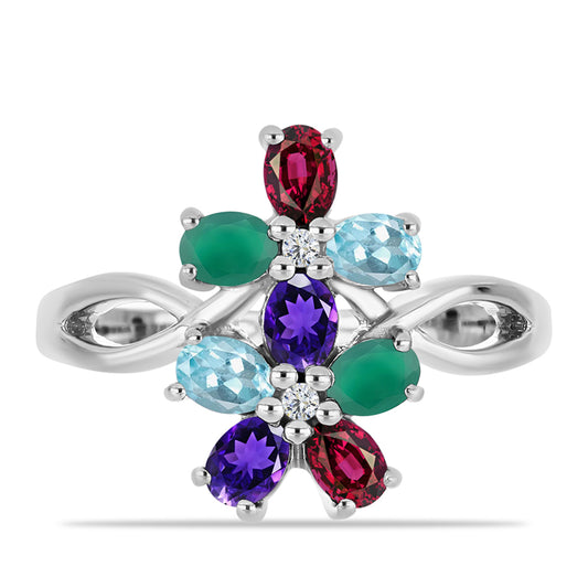 Anillo de Plata con Amatista de Marruecos y Ágata Verde