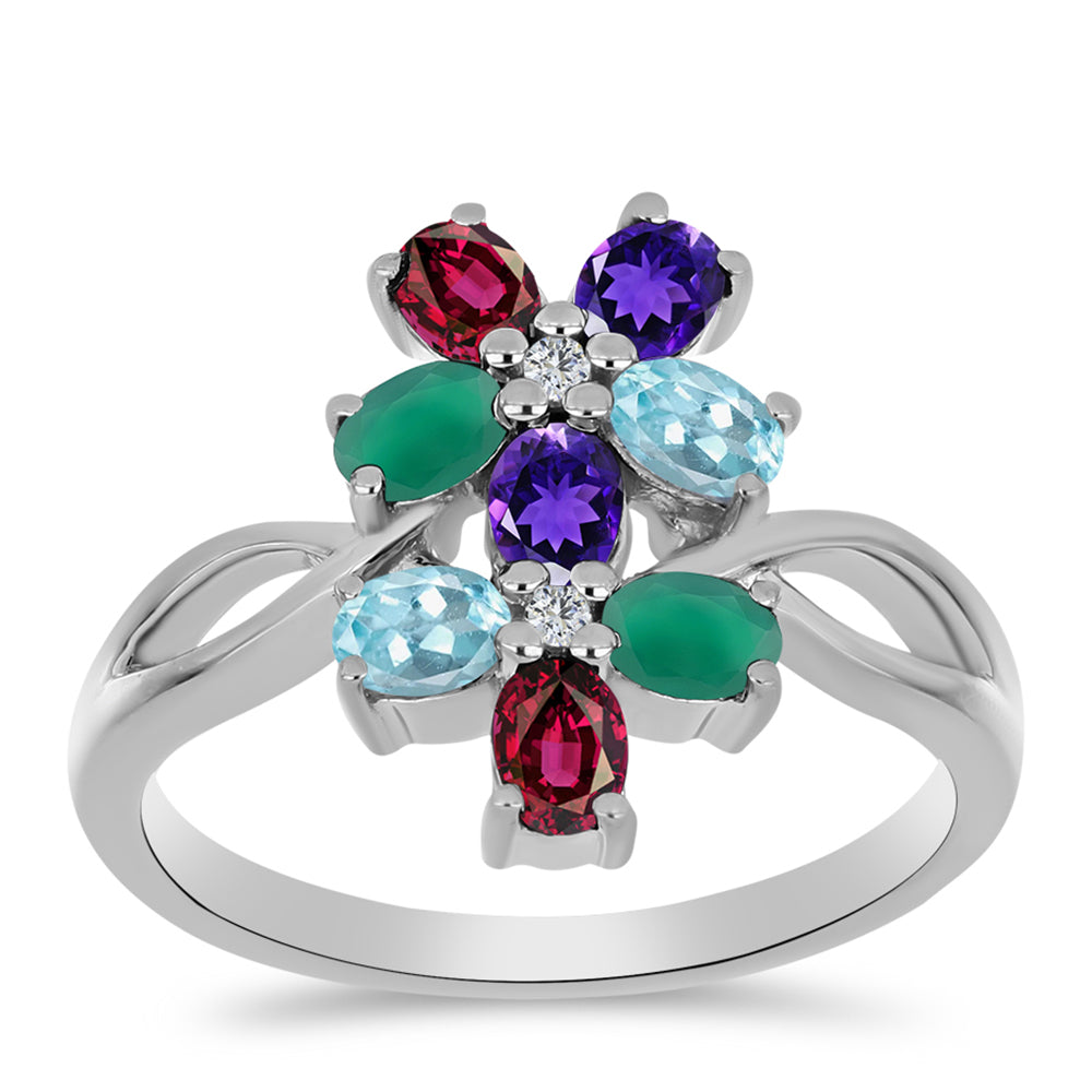 Anillo de Plata con Amatista de Marruecos y Ágata Verde 3 