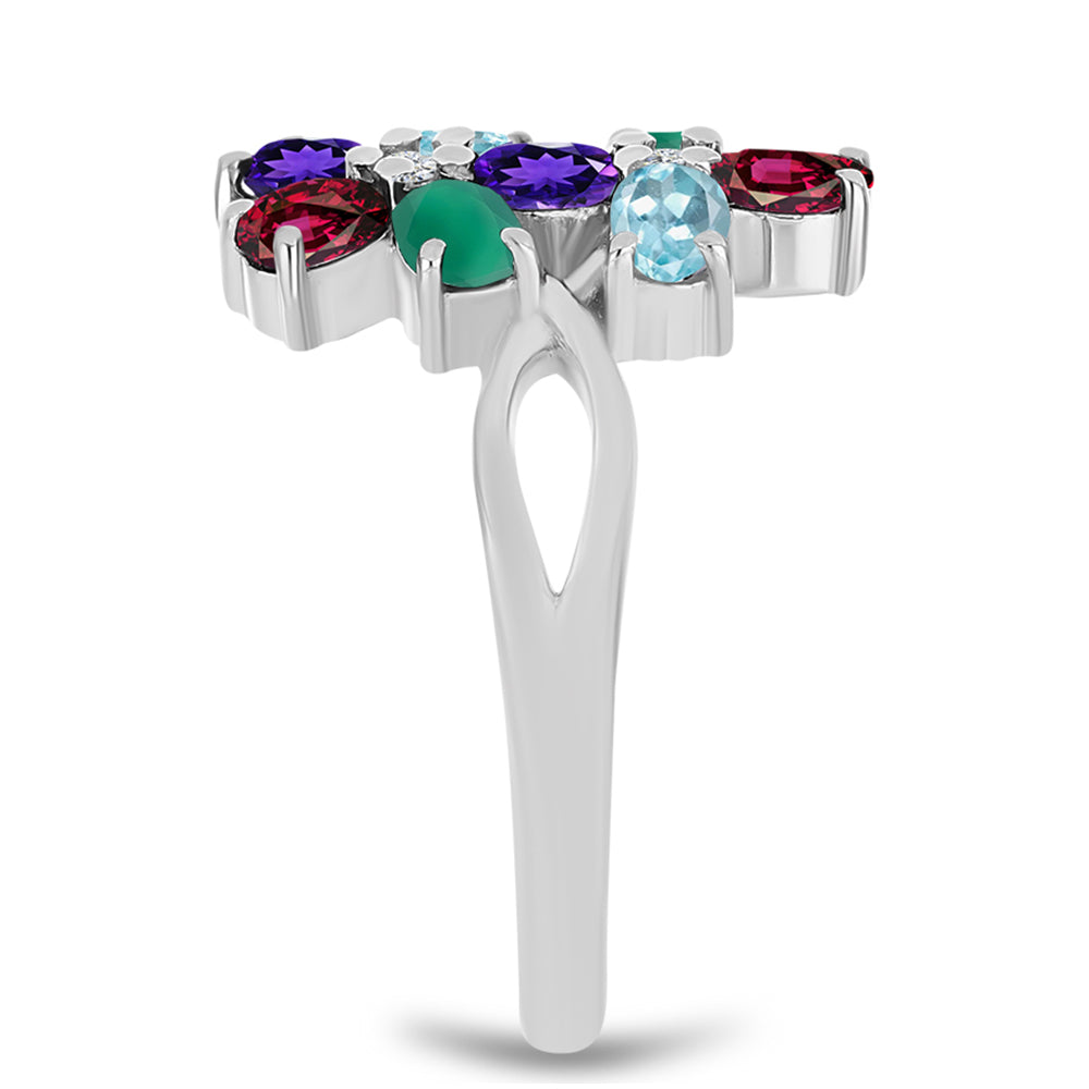 Anillo de Plata con Amatista de Marruecos y Ágata Verde