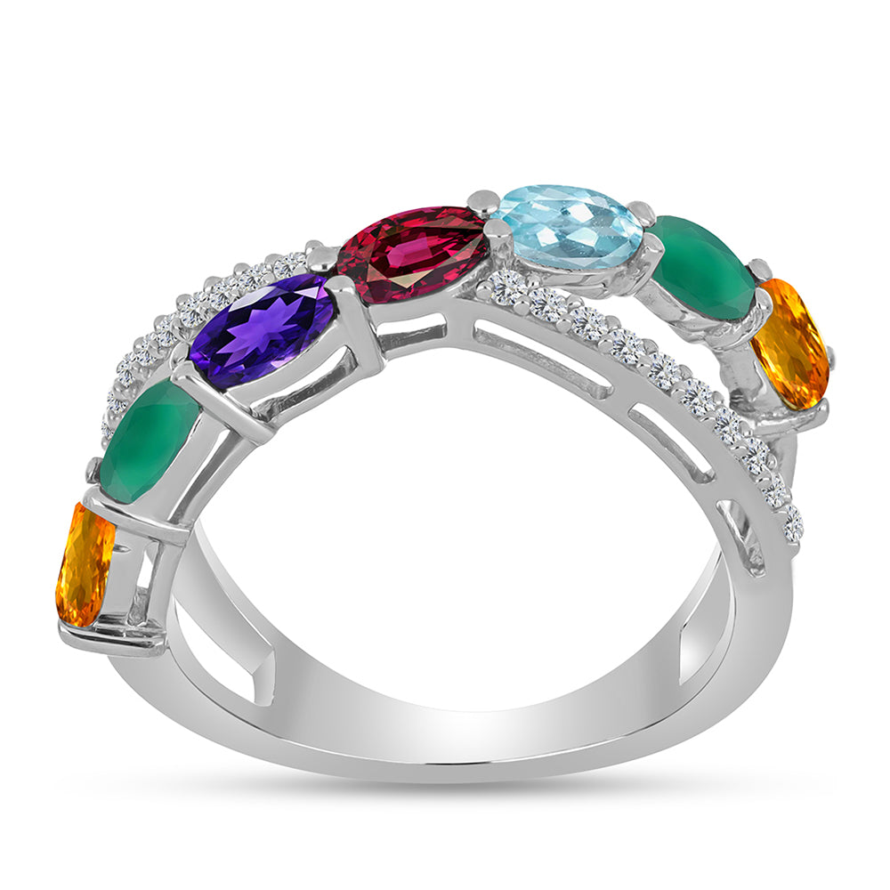 Anillo de Plata con Amatista de Marruecos y Ágata Verde