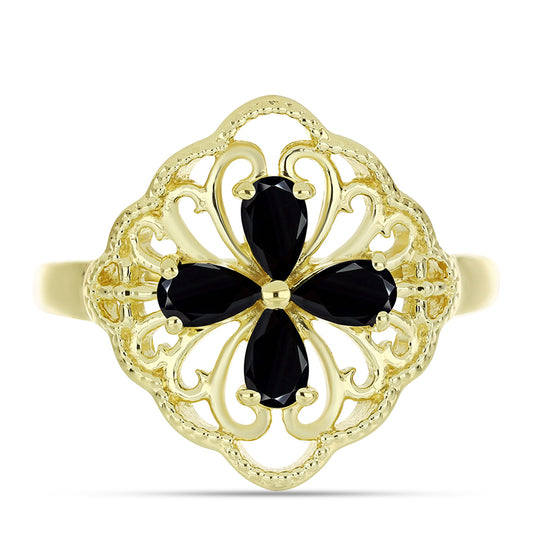 Anillo de Plata Bañada en Oro con Espinela Negra