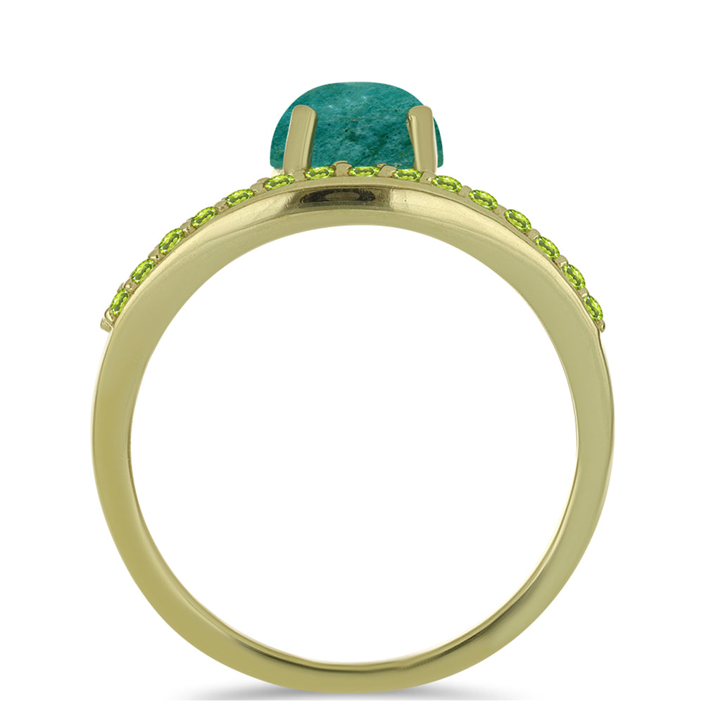Anillo de Plata Bañada en Oro con Amazonita y Peridoto de Changbai