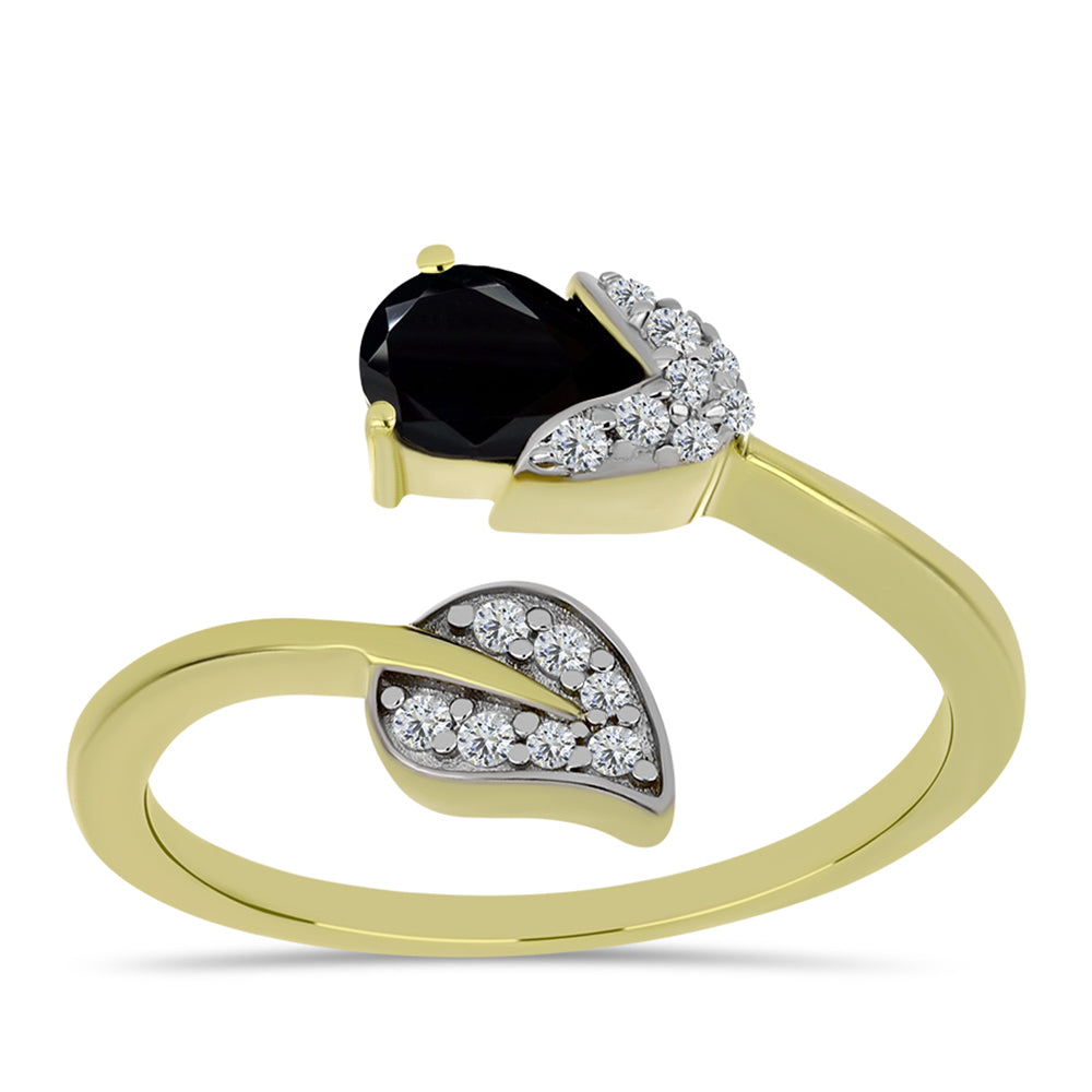 Anillo de Plata Bañada en Oro con Espinela Negra y Topacio Blanco 3 