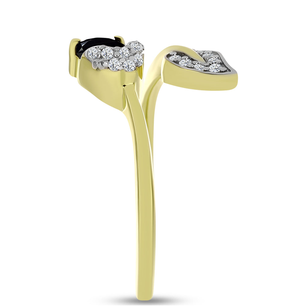 Anillo de Plata Bañada en Oro con Espinela Negra y Topacio Blanco 4 