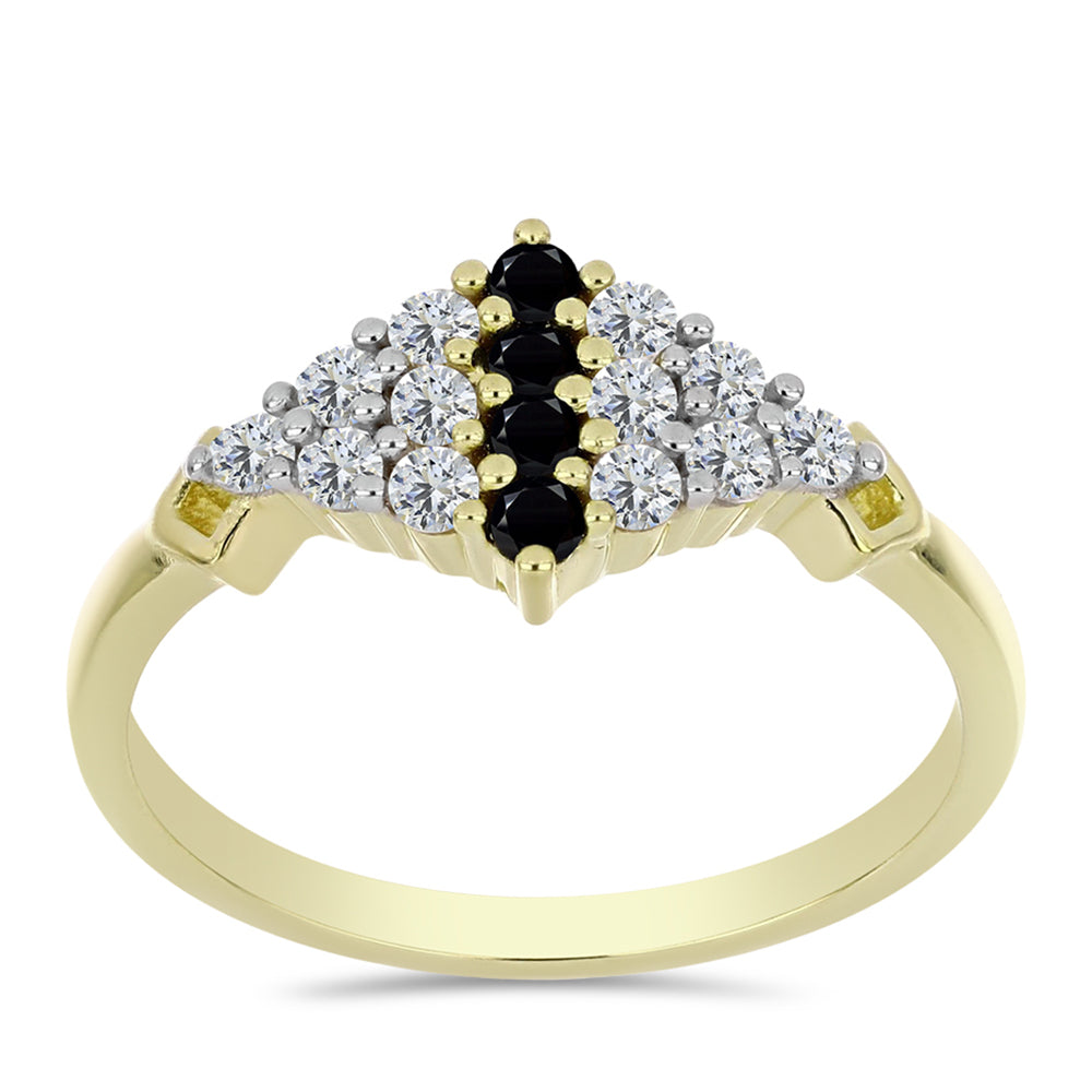 Anillo de Plata Bañada en Oro con Espinela Negra y Topacio Blanco