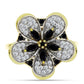Anillo de Plata Bañada en Oro con Espinela Negra y Topacio Blanco