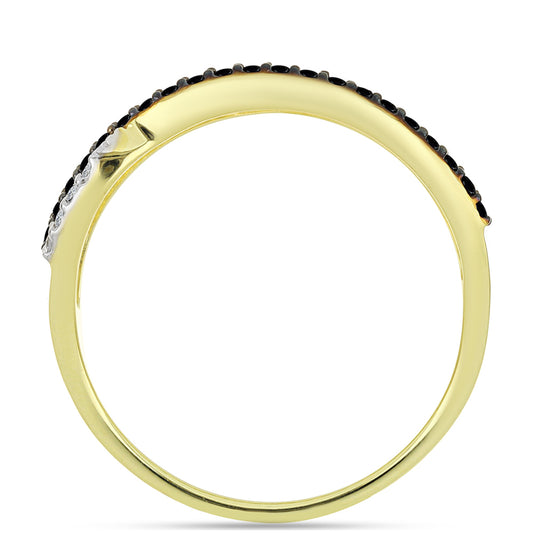 Anillo de Plata Bañada en Oro con Espinela Negra y Topacio Blanco