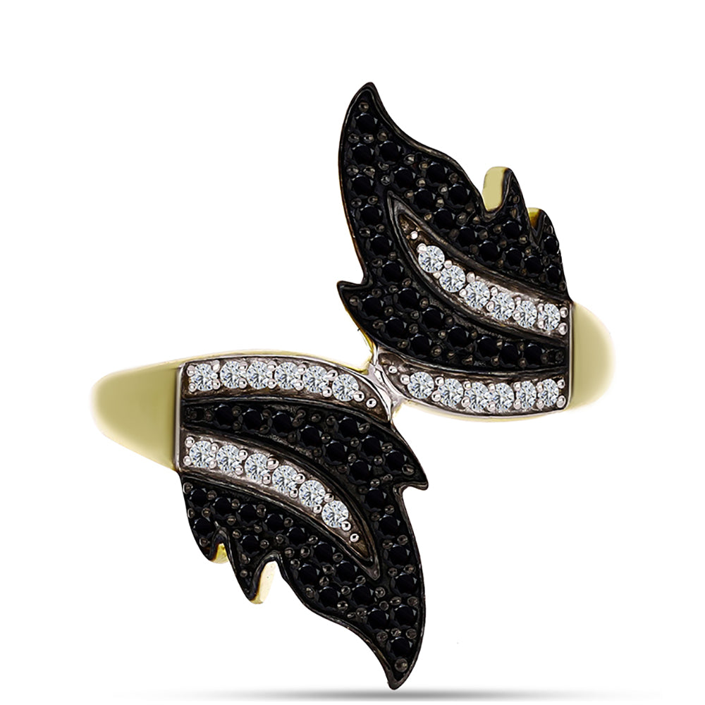 Anillo de Plata Bañada en Oro con Espinela Negra y Topacio Blanco 1 