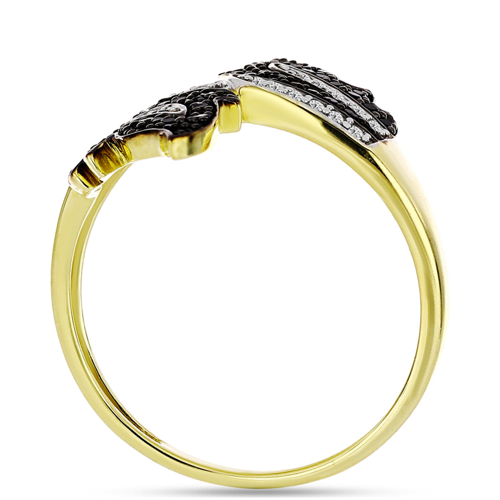 Anillo de Plata Bañada en Oro con Espinela Negra y Topacio Blanco 2 